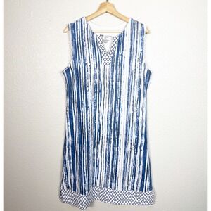 Wild Palms Inspired Size M Coastal Split Neck Sleeveless Striped Shift Dress